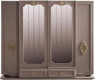 Casa Padrino Luxus Barock Schlafzimmerschrank Grau / Gold 267 x 73 x H. 223 cm - Edler Massivholz Kleiderschrank - Schlafzimmer Möbel im Barockstil - Luxus Qualität