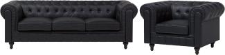 Sofa Set Kunstleder schwarz 4-Sitzer CHESTERFIELD groß