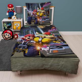 Nintendo Super Mario Kart Bettwäsche für Jungen Kinderbettwäsche 135x200 80x80 cm aus 100% Baumwolle Motiv Bump mit Bowser