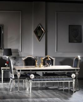 Casa Padrino Luxus Barock Esszimmer Stuhl Set Schwarz / Antik Silber 55 x 58 x H. 115 cm - Edles Küchen Stühle 6er Set - Esszimmer Möbel im Barockstil