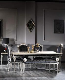Casa Padrino Luxus Barock Esszimmer Stuhl Set Schwarz / Antik Silber 55 x 58 x H. 115 cm - Edles Küchen Stühle 6er Set - Esszimmer Möbel im Barockstil