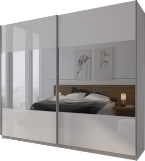 Domando Kleiderschrank Sila Modern für Schlafzimmer Breite 244cm, Schwebetüren, Hochglanz, Spiegel in Weiß Matt und Weiß Hochglanz mit Spiegel