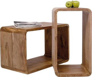 Kare Design Cuben Authentico Set, Holzregal, Regal Set, Couchtische in Kubusform, Beistelltisch, Regalwürfel, Regale Cube, Regalfächer aus Holz, Braun (H/B/T) Groß 48x80x40cm, Klein 39x70x40cm