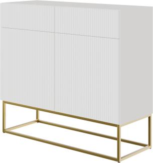 Selsey Veldio - Sideboard 2-türig mit 2 Schubladen, Weiß mit goldenem Metallgestell, 100 cm breit