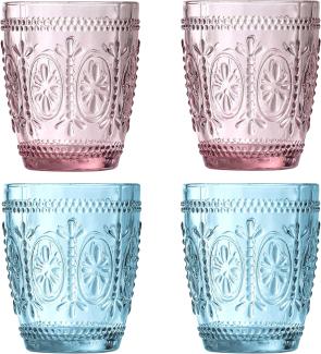 Premier Housewares Fleur Glass Trinkglas, 4er Set, 280ml, 2 Rosa, 2 Blau