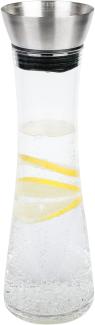 AXENTIA Glas-Glaskaraffe 1200 ml mit Edelstahldeckel, Ø 10 x H34 cm, Wasser Kanne mit präzisem Ausgießer, integriertes Sieb, Wasser Karaffe