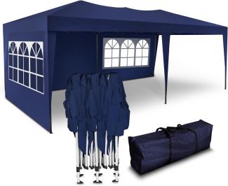 Kronenburg Faltpavillon wasserdicht Pavillon mit 3 Seitenteilen, Gartenzelt, 3x6 m - mit UV Schutz 50+, Blau