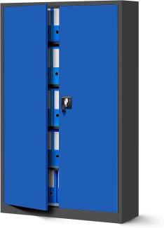 Büroschrank C001II Aktenschrank XXL Metallschrank Flügeltüren Stahlblech Pulverbeschichtung 185 cm x 115 cm x 40 cm (anthrazit/blau)