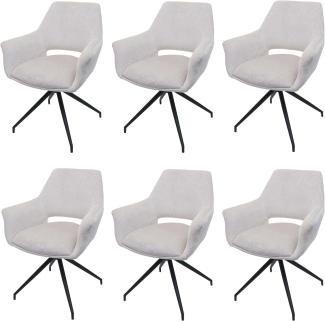 6er-Set Esszimmerstuhl HWC-M53, Küchenstuhl Stuhl mit Armlehne, drehbar Auto-Position, Metall Stoff/Textil ~ creme-weiß