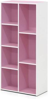 Furinno offenes Bücherregal mit 7 Fächern, holz, Weiß/Rosa, 49. 5x 23. 9 x 105. 9 cm