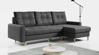 Ecksofa Wohnzimmer - L-form mit Schlaffunktion und Bettkasten - ASTRA - Grau Mikrofaser