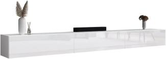 Planetmöbel TV Board 300 cm Weiß, TV Schrank mit 3 Klappen als Stauraum, Lowboard hängend oder stehend, Sideboard Wohnzimmer