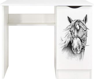 Weiß Kinderschreibtisch - ROMA - Möbel für Kinderzimmer, UV-Druck: Porträt eines Pferdes