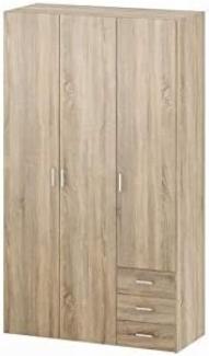 Kleiderschrank mit drei Türen und drei Schubladen, Eichenfarbe, 115 x 49 x H200 cm