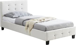 CARO-Möbel Polsterbett Delaware Bettgestell 90 x 200 cm Einzelbett Designbett mit Strassteinen inklusive Lattenrost Textilbezug in weiß
