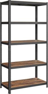 SONGMICS Standregal, 2er Set, Bücherregal, Lagerregal, 5 Ablagen, Küchenregal, Regal, 50 x 100 x 200 cm, bis 600 kg belastbar, verstellbare Ablagen, Industrie-Design, vintagebraun-schwarz GLR050B12