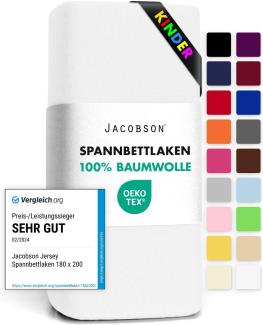 Jacobson Jersey Spannbettlaken Spannbetttuch Baumwolle Bettlaken (60x120-70x140 cm, Weiss)