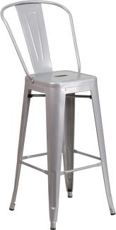 Flash Furniture Barhocker mit Rückenlehne – Metall-Barstuhl für Innen- und Außenbereich – Tresenstuhl ideal für Küche, Bar oder Bistro – 4er Set – Silber
