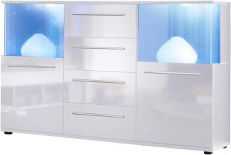Sideboard weiß Glanz inkl. LED RGB Beleuchtung 142 cm Kommode Punch