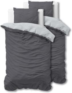 Sleeptime 100% Baumwolle Bettwäsche 155cm x 220cm 4teilig Grau/Anthrazit - weich & bügelfrei Bettbezüge mit Reißverschluss - zweifarbiges Bettwäsche Set mit 2 Kissenbezüge 80cm x 80cm