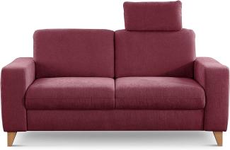 CAVADORE 2er Sofa Lotta / Skandinavische 2-Sitzer-Couch mit Federkern, Kopfstütze und Holzfüßen / 173 x 88 x 88 / Webstoff, Rot