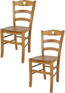 Tommychairs - 2er Set Stühle Cuore für Küche und Esszimmer, Robuste Struktur aus Buchenholz in der Farbe Eichenholz lackiert und Sitzfläche aus Holz