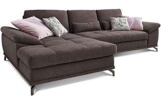 Cavadore L-Form-Sofa Castiel mit Federkern / Große Eckcouch mit Sitztiefenverstellung und XL-Longchair / 312 x 89 x 173 / Webstoff, Dunkelbraun
