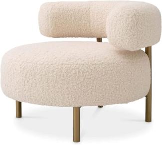 Casa Padrino Luxus Sessel Creme / Messing 85 x 80 x H. 65 cm - Wohnzimmer Sessel - Hotel Sessel - Wohnzimmer Möbel - Luxus Möbel - Wohnzimmer Einrichtung - Luxus Einrichtung - Möbel Luxus
