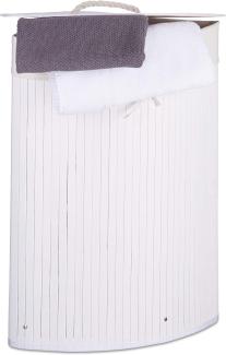 Relaxdays Eckwäschekorb Bambus HxBxT: ca. 65 x 49,5 x 37 cm faltbare Wäschetruhe eckig mit einem Volumen von 64 L mit Wäschesack aus Baumwolle zum Herausnehmen für Ecken und Nischen im Bad, weiß