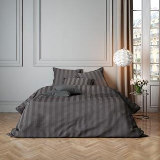 BettwarenShop Uni Mako-Satin Streifen Bettwäsche | Kissenbezug einzeln 70x90 cm | grau