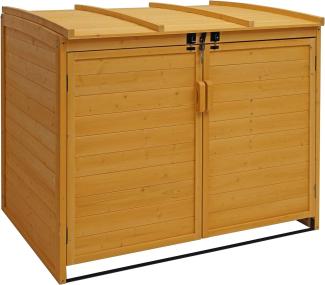 XL 2er-/4er-Mülltonnenverkleidung HWC-H75b, Mülltonnenbox, erweiterbar 138x138x105cm Holz MVG-zertifiziert ~ braun