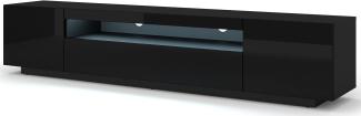 Domando Lowboard Empoli M2 Modern Breite 200cm, stehend oder hängend, Hochglanz, LED Beleuchtung in Schwarz Matt und Schwarz Hochglanz