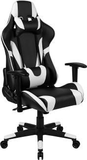 Flash Furniture Gaming Stuhl mit hoher Rückenlehne – Ergonomischer Bürosessel mit verstellbaren Armlehnen und Netzstoff – Perfekt als Zockerstuhl und fürs Home Office – Schwarz/Weiß