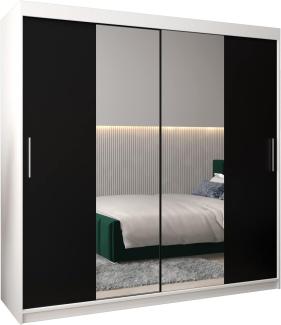 Kryspol Schwebetürenschrank Tokyo 1-200 cm mit Spiegel Kleiderschrank mit Kleiderstange und Einlegeboden Schlafzimmer- Wohnzimmerschrank Schiebetüren Modern Design (Weiß + Schwarz)