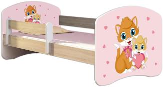Kinderbett Jugendbett mit einer Schublade und Matratze Sonoma mit Rausfallschutz Lattenrost ACMA II 140x70 160x80 180x80 (33 Miezekatzen, 180x80)