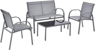 Gartenmöbel-Set Gagra Stühle mit Sitzbank und Tisch Hellgrau en. casa