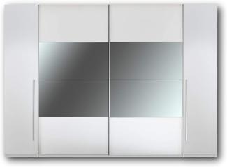MEGA Eleganter Kleiderschrank mit viel Stauraum - Vielseitiger Schwebetürenschrank in Weiß mit Spiegel - 270 x 226 x 60 cm (B/H/T)