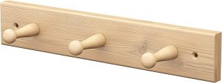 Sossai® Wandgarderobe aus Holz | Natürliche Optik - hochwertiges Kiefernholz | HG1 | seidenmatt lakiert | Hakenleiste mit 3 Garderobenhaken | Breite: 31 cm