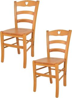 Tommychairs - 2er Set Stühle Cuore für Küche und Esszimmer, Robuste Struktur aus Buchenholz in der Farbe Honig lackiert und Sitzfläche aus Holz