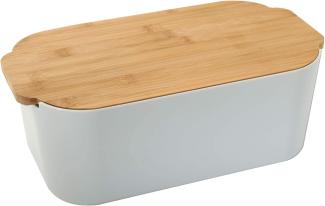 Brot Aufbewahrungsbox Kunstoff grau mit Bambusdeckel 33 cm