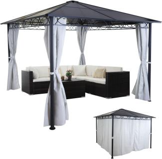 Hardtop Pergola HWC-C77, Garten Pavillon, Kunststoff-Dach Seitenwand Alu hellgrau 3x3m