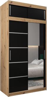 KRYSPOL Schwebetürenschrank Verona 2-120 cm mit Spiegel Kleiderschrank mit Kleiderstange und Einlegeboden Schlafzimmer-Wohnzimmerschrank Schiebetüren (Artisan Eiche + Schwarz mit Erweiterung)