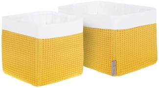 KraftKids Stoff-Körbchen in Waffel Piqué mustard, Aufbewahrungskorb für Kinderzimmer, Aufbewahrungsbox fürs Bad, Größe 20 x 20 x 20 cm