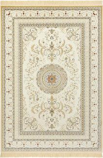 Orientalischer Samt-Teppich Fransen Antik Negar Creme - 135x195x0,5cm