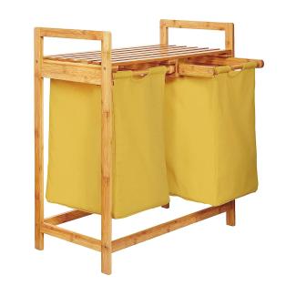 Lumaland Wäschekorb aus Bambus mit 2 ausziehbaren Wäschesäcken - Größe ca. 73 cm Höhe x 64 cm Breite x 33 cm Tiefe - Farbe Gelb