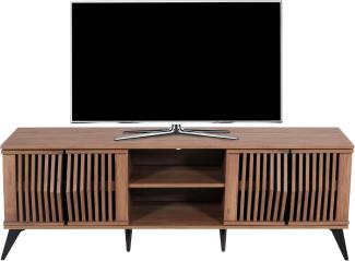 TV-Rack HWC-M45, Fernsehtisch Lowboard Schrank, 3D-Design Staufächer 55x166x41cm, braun