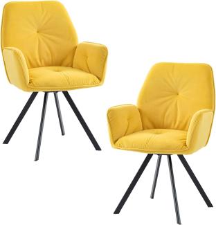 MEUBLE COSY Esszimmerstühle Drehbar 2er Set Küchenstuhl Polsterstuhl Drehstuhl mit Armlehne Sessel aus Samt Metallbeine, Sitzbreite 49 cm, für Esszimmer Wohnzimmer, Arbeitszimmer, Gelb, 60x62x87. 5cm