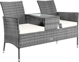 Casaria Poly Rattan Gartenbank 2 Sitzer Kino Bank Auflagen Glas Tisch Wetterfest Sitzbank Parkbank Garten