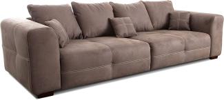 Cavadore Big Sofa Mavericco / Große Couch im modernen Design in Lederoptik / Inklusive Rückenkissen und Zierkissen / 287 x 69 x 108 cm (BxHxT) / Mikrofaser Hellbraun