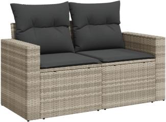 Gartensofa mit Kissen 2-Sitzer Hellgrau Poly Rattan